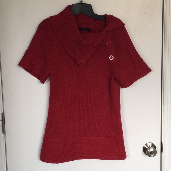 The Limited Short, Raglan Style Sleeve, Red, Button Folded Collar/Cowl Sweater - Picture 2 of 9